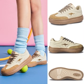 【KangaROOS 美國袋鼠鞋】女鞋 ACE 美式休閒鞋 厚底增高 橡膠止滑 復古拼接 (卡其-KW41561)