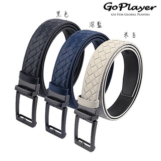 ＊立航高爾夫＊GoPlayer方格紋編織小牛皮帶 滑釦 免穿孔 男女適用 #GLE302,黑/深藍/米白