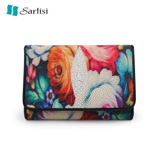 【臺灣出貨】【Sarlisi 】夏麗絲新款泰國珍珠魚皮小錢包花朵短款錢夾女士真皮夾