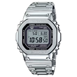 【柏儷鐘錶】CASIO G-Shock 方形電子錶 太陽能 電波校正 藍芽連線 金屬錶帶 銀 GMW-B5000D-1