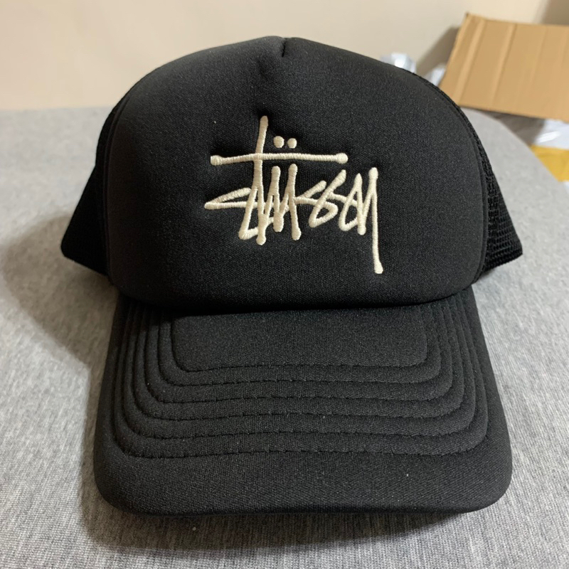 Stussy track cap 網帽 6 panel 老帽 卡車司機帽 黑色 黑白 經典 刺繡 草寫logo 二手