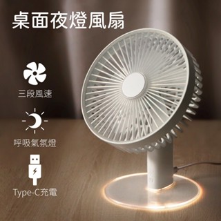 【QOOVI】7吋桌面風扇三檔調風 夜燈風扇 小風扇 桌上型 迴圈