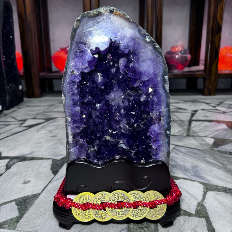 升遷升官⤴️官帽紫水晶洞♥️巴西紫水晶洞 水晶洞ESPa+✨10.4kg♥️多彩瑪瑙邊 鈦晶 黑碧璽 骨幹水晶 紅幽靈