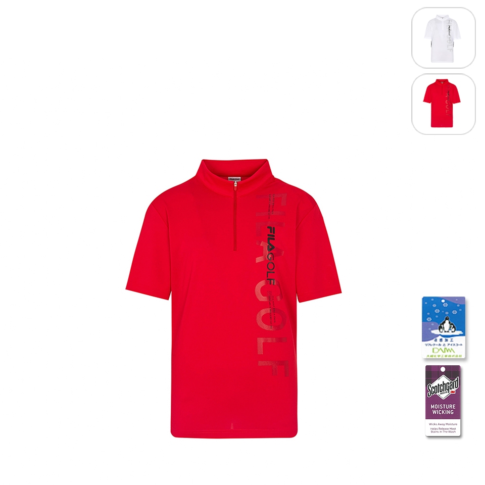 【FILA】男性 GOLF 吸濕排汗 運動半開襟上衣 短袖T恤-紅色 1TEX-2005-RD
