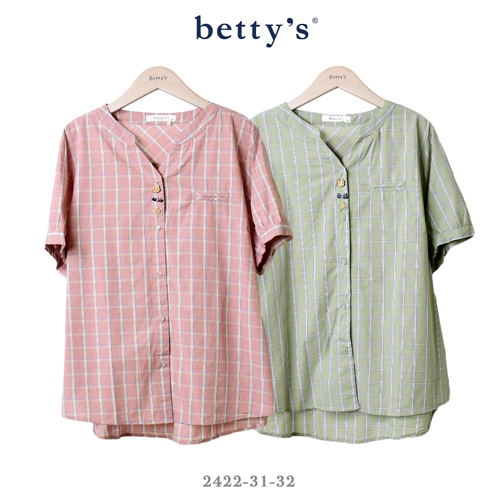 betty’s專櫃款-魅力(41)貓咪花朵鈕釦格紋小立領襯衫(共二色)