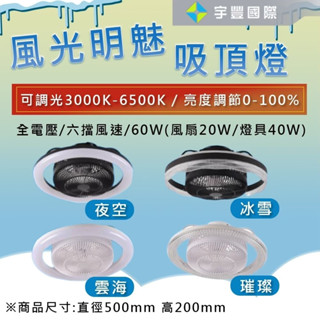 【宇豐國際】臺灣品牌 LED 60W風扇燈 六檔風速 璀璨/冰雪/夜空/雲海 吸頂燈 全電壓 可調光 保固一年