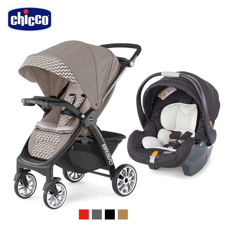 Chicco Bravo極致完美手推車風尚版 風格棕 + KeyFit 手提汽座含底座 深邃灰 (嬰兒手推車) 新生兒