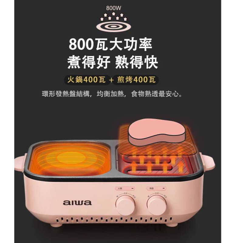愛華 AIWA AI-DKL01P 火烤兩用爐 多功能烹飪 左涮右烤