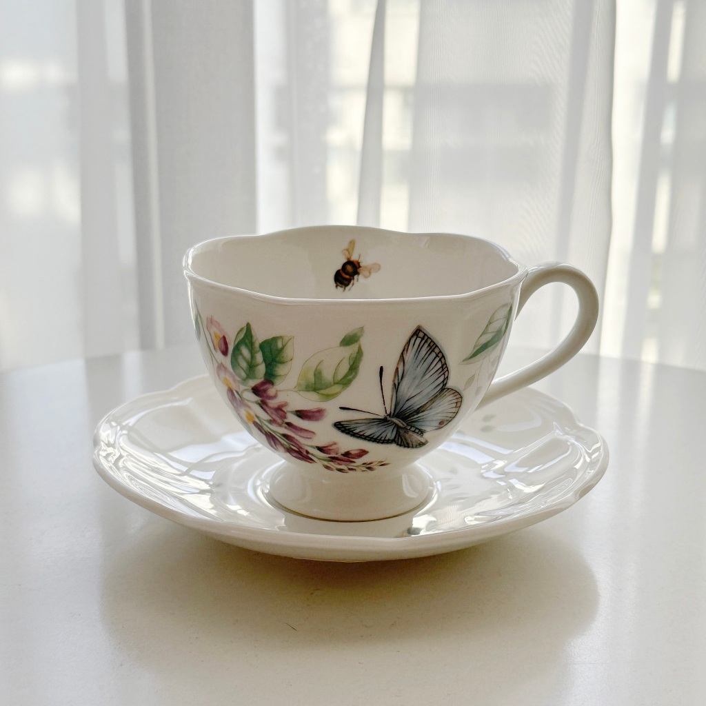 [全新] Lenox 白瓷蝶彩繽紛茶杯組 237ml :: 藍蝶