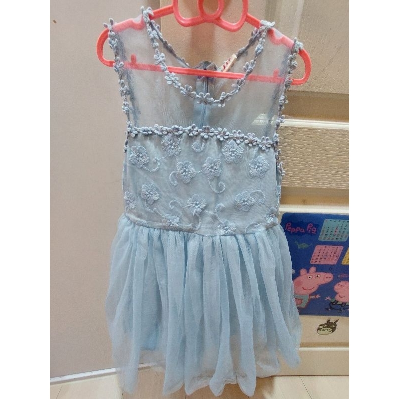 九成新 女童藍色紗裙洋裝 畢業禮服 公主洋裝