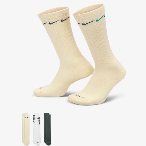 NIKE 襪子 中長襪 籃球襪 運動襪  Everyday Plus 舒適   3入 白米綠  DH3822901
