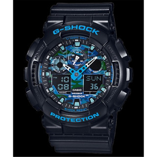 CASIO 卡西歐 G-SHOCK 強悍 迷彩 潮流 雙顯錶 - 藍迷彩 (GA-100CB-1A) [秀時堂]