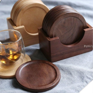 櫸木黑胡桃木實木茶杯墊套裝 酒吧咖啡廳茶館水杯託咖啡杯墊 －FUJU生活
