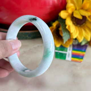 （附證書）18圍57mm,飄花帶陽綠 天然翡翠A貨，緬甸玉手鐲手環