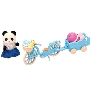 Sylvanian Families日本森林家族 熊貓姐姐腳踏車兜風組(熊貓 腳踏車 推車 直排輪組 揹包 食物)家家酒