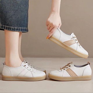 JC Shop【35-40#】韓國同步熱銷款-真皮休閒鞋 免繫鞋帶 女鞋 厚底鞋 小白鞋 板鞋 運動鞋 樂福鞋