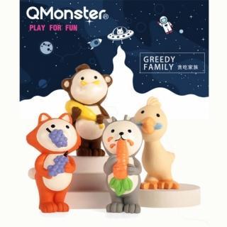 【寵妮小舖】QMonster-貪吃家族系列 逗趣乳膠 發聲玩具 狗玩具 啾啾聲 減壓玩具 寵物玩具