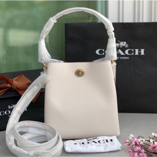 臺灣現貨 全新正品 COACH 89102 粉筆白色皮革 嘻皮包 Charlie Bucket Bag 小款 查理水桶包