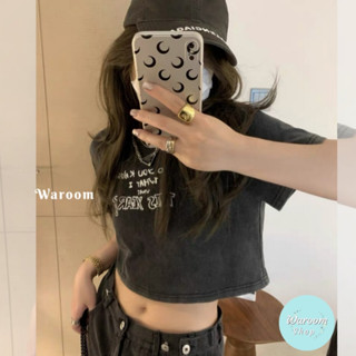 Waroom|高雄現貨秒出 水洗作舊美式正肩短版上衣|女裝|水洗棉|短袖T恤|純棉上衣|露臍|短版上衣|Y2K 63