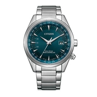日本CITIZEN星辰 Eco-Drive 簡約三針電波光動能萬年曆腕錶 CB0270-87L 藍綠面
