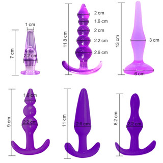 SEXY 後庭 肛塞 Anal plug 享樂B套裝 - 水晶果凍軟膠 六件後庭肛門塞組﹝紫﹞ ﹝粉﹞初級入門型