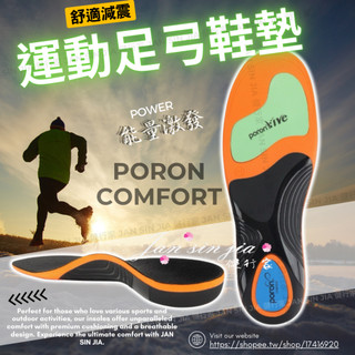 【Poron® Comfort運動足弓鞋墊】【附電子發票】舒適鞋墊 減震鞋墊 久站鞋墊 高足弓鞋墊 健行家嚴選鞋材