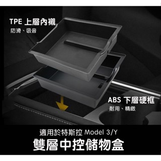 【虧本出清 售完不補】臺灣現貨 特斯拉Tesla Model 3/Y 中控雙層儲物盒 收納盒置物盒 防水儲物配件
