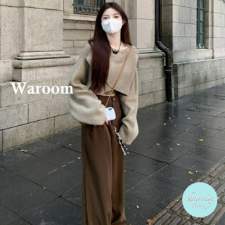 Waroom|現貨熱賣回歸 秋冬韓系圓領不規則交叉短版針織毛衣|女裝|長袖上衣|毛衣|罩衫|辣妹|露臍|短款 8203