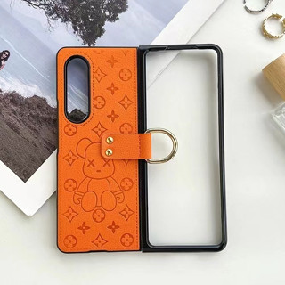 卡通暴力熊 Samsung 摺疊保護殼+指環 三星 Z Fold 6 皮質防摔殼 zfold 5 fold 4 3手機殼