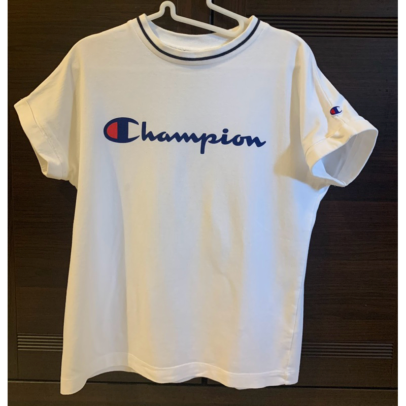 日本🇯🇵潮牌Champion 白色厚磅圓領法式折袖T恤上衣款