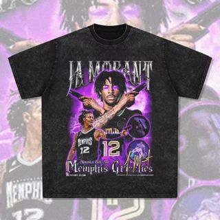 8ja9 Morant籃球 惡搞版 ja morant 莫蘭特美式印花長袖短袖T恤水洗做舊重磅小領口上衣潮復古