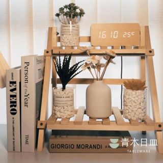 〖臺灣現貨〗北歐風書架 收納架 居家置物架 多功能實木置物架 原木收納架 拍照道具 雙層桌面收納架 置物架 收納架