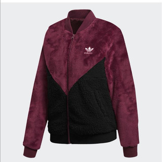 Adidas 愛迪達 毛絨絨運動外套 酒紅色