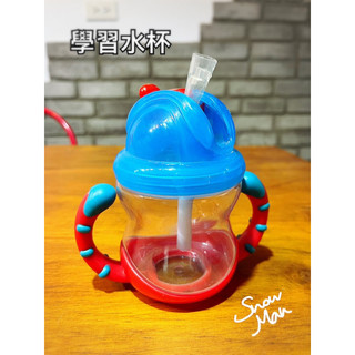 學習水杯【嬰兒用品】- Nuby 晶透雙耳防漏彈跳杯(粗吸管)240ml（藍色）