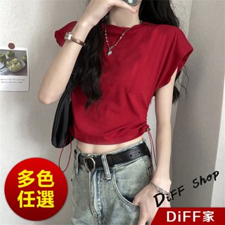 【DIFF】韓版顯瘦收腰飛飛袖短版上衣 短袖上衣 顯瘦上衣 衣服 夏天女裝 短板上衣 短版t恤【T610】