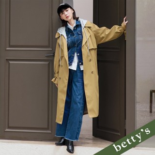 betty’s貝蒂思(35)跳色雙排釦落肩長版連帽風衣(卡其)