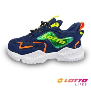 【LOTTO 義大利】童鞋 安全反光 魔鬼氈 深藍 LT2AKR6016 ／276 輕量透氣 抗菌防臭彈力緩衝運動跑鞋