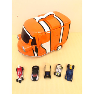 二手近全新 Tomica 多美 小丑魚 尼莫 玩具收納車+五臺合金小車/辦家家酒