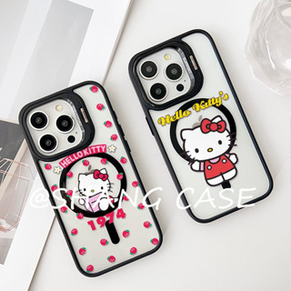 鏡頭支架可愛KT貓 蘋果16 plus手機殼 iPhone11 12 13 14 15 Pro max保護防摔殼 磁吸款