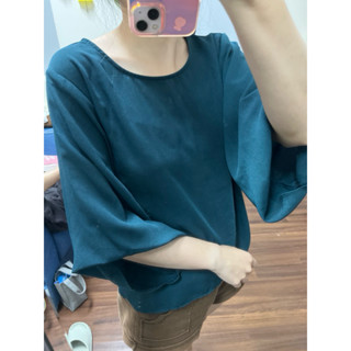 ［公主皮箱-二手］墨綠色圓領五分袖上衣