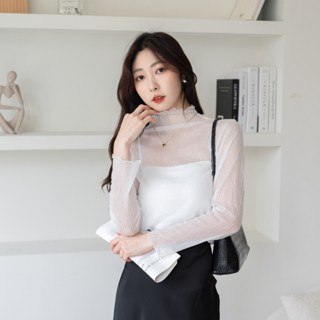 現貨+預購~立領透膚波紋長袖上衣【SY89952-9】DesireShop