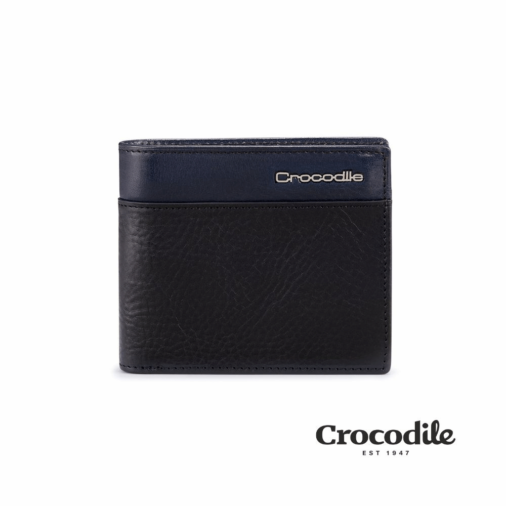 Crocodile鱷魚皮件 男生錢包 12卡中翻子夾 壓釦零錢袋 Square2.0系列 0103-11602-夜幕黑藍