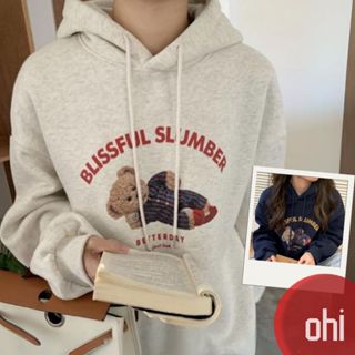 【ohi】帽T 大學T 慵懶風刷毛刷毛 oversize連帽上衣 刷毛款 印花衛衣 長袖 情侶大學T GHL3255