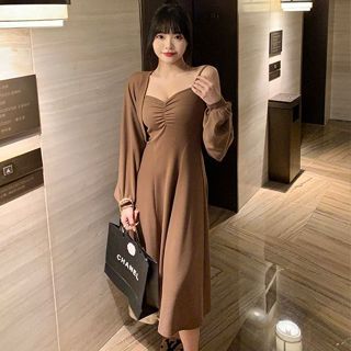【現*貨】佰分佰/100kg內可穿/大尺碼女裝/微胖穿搭/顯瘦/純欲吊帶連衣裙/氣質套裝/早秋兩件式洋裝/女生套裝