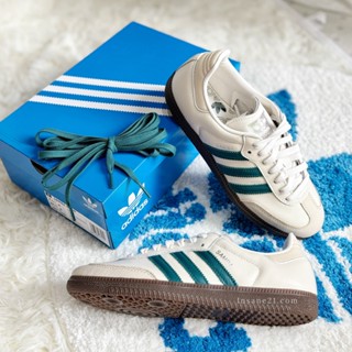 ADIDAS ORIGINALS SAMBA 米白綠 銀標 復古 德訓鞋 女鞋 IG1963【Insane-21】
