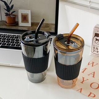 彡彡居室｜北極光玻璃杯 INS 隨行杯 玻璃杯 咖啡杯 牛奶杯 水杯 茶杯 高顏質 玻璃吸管 帶蓋 早餐 下午茶 玻璃