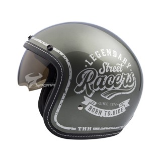 【THH】贈抗UV鏡片 安全帽 T-383A+ Racers 卡其綠 亮面 內鏡 復古帽 半罩帽 3/4罩 383｜耀瑪