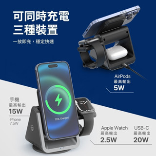 PHILIPS 飛利浦 三合一磁吸充電座 15度可調傾角 追劇不手痠 支架 黑金剛DLK3540Q 無線充電盤 行動電源
