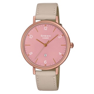 CASIO 卡西歐 (SHE-4562PGL-4A) SHEEN 都市時尚配色 真皮錶帶淑女腕錶-粉34mm