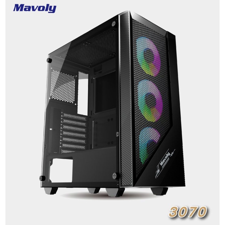 全新 Mavoly 松聖 3070 電競機殼 玻璃透側 下置電源 RGB定光彩色風扇*3
